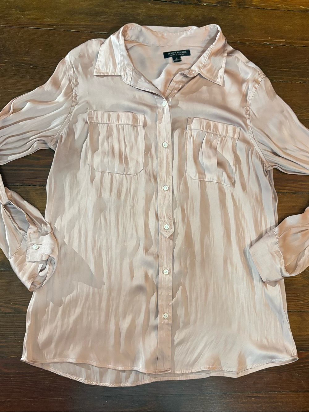Banana republic cream satin Dillon classic long sleeve button down shirt size L